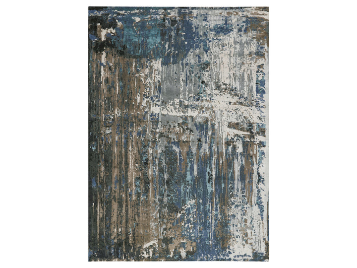 9'9" x 13'9" New Hand Knotted Blue Wool & Silk Rectangle Oriental Rug - MOA10258014