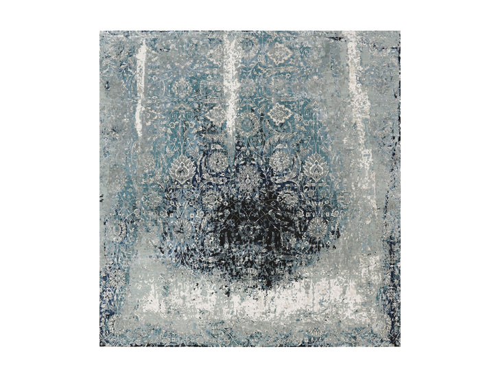 12'2" x 12'2" New Hand Knotted Blue Wool & Silk Square Oriental Rug - MOA10258016