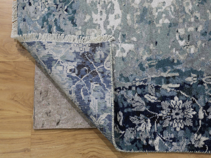 12'2" x 12'2" New Hand Knotted Blue Wool & Silk Square Oriental Rug - MOA10258016