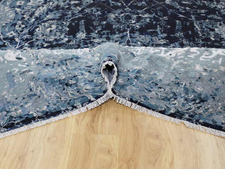 12'2" x 12'2" New Hand Knotted Blue Wool & Silk Square Oriental Rug - MOA10258016