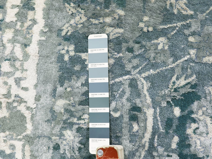 12'2" x 12'2" New Hand Knotted Blue Wool & Silk Square Oriental Rug - MOA10258016