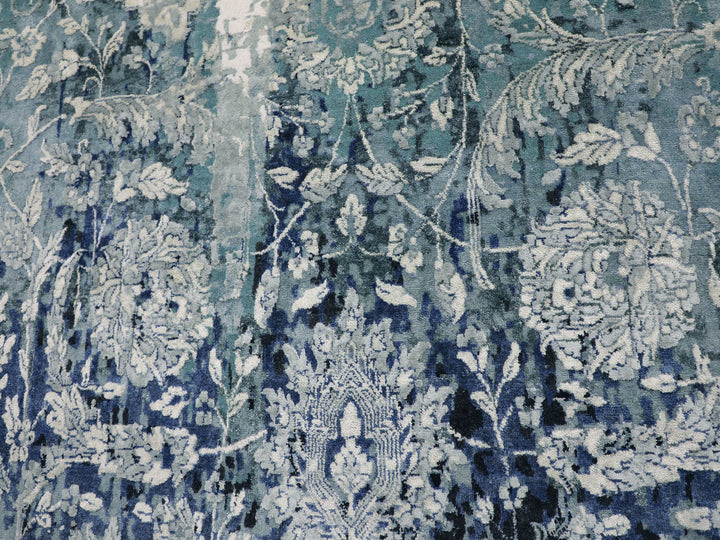 12'2" x 12'2" New Hand Knotted Blue Wool & Silk Square Oriental Rug - MOA10258016