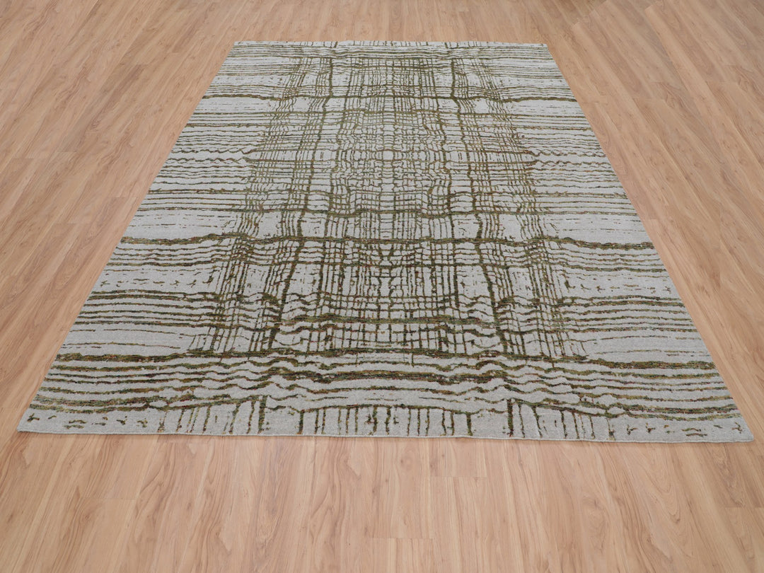 9'0" x 11'7" New Hand Loomed Grey Wool & Art Silk Rectangle Oriental Rug - MOA10258020