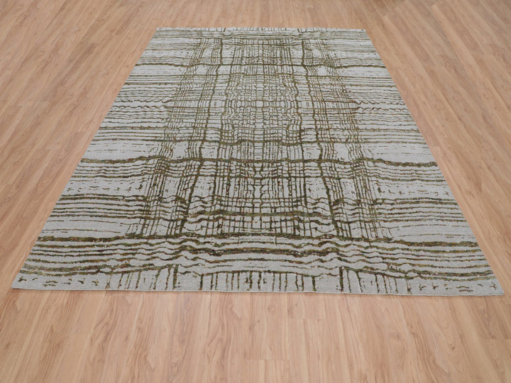 9'0" x 11'7" New Hand Loomed Grey Wool & Art Silk Rectangle Oriental Rug - MOA10258020