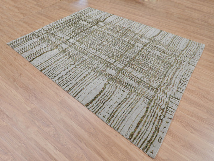 9'0" x 11'7" New Hand Loomed Grey Wool & Art Silk Rectangle Oriental Rug - MOA10258020