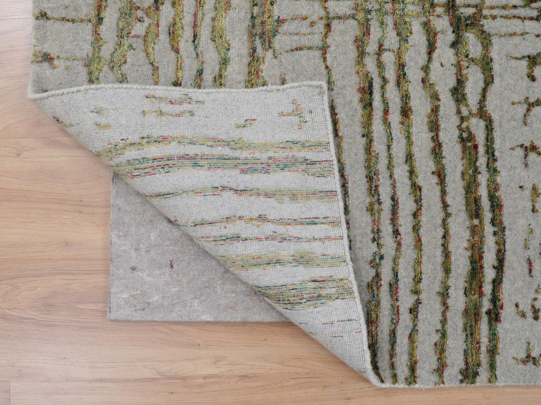 9'0" x 11'7" New Hand Loomed Grey Wool & Art Silk Rectangle Oriental Rug - MOA10258020