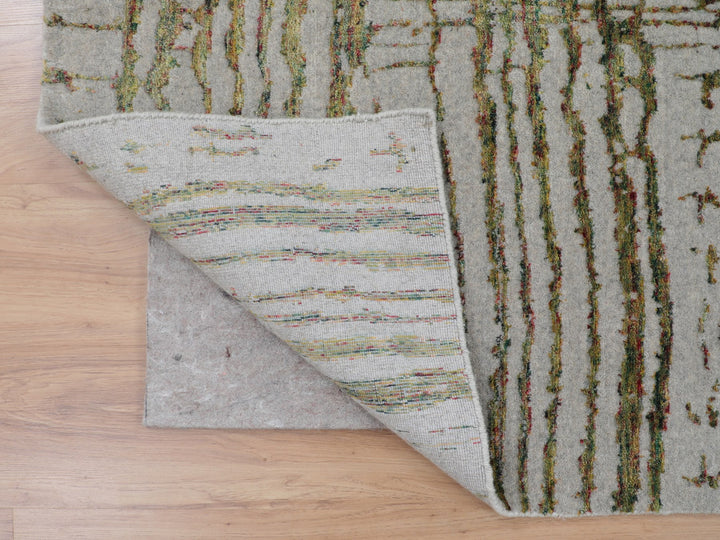 9'0" x 11'7" New Hand Loomed Grey Wool & Art Silk Rectangle Oriental Rug - MOA10258020