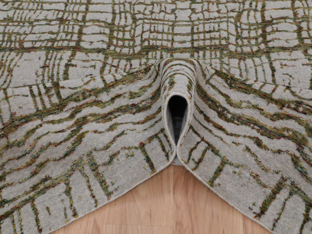 9'0" x 11'7" New Hand Loomed Grey Wool & Art Silk Rectangle Oriental Rug - MOA10258020