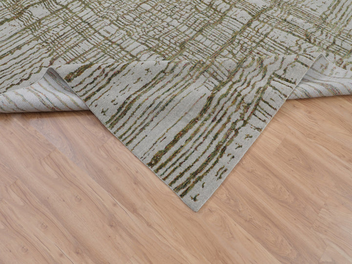 9'0" x 11'7" New Hand Loomed Grey Wool & Art Silk Rectangle Oriental Rug - MOA10258020