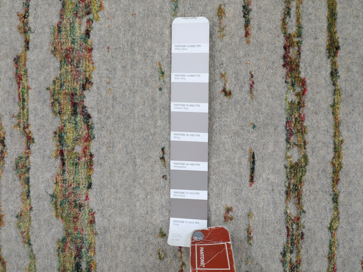 9'0" x 11'7" New Hand Loomed Grey Wool & Art Silk Rectangle Oriental Rug - MOA10258020