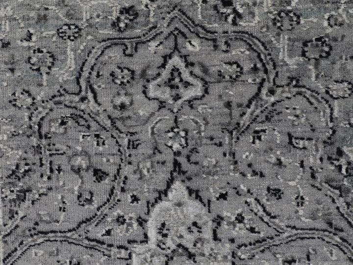 2'10" x 8'0" New Hand Knotted Grey Wool & Silk Runner Oriental Rug - MOA10258022