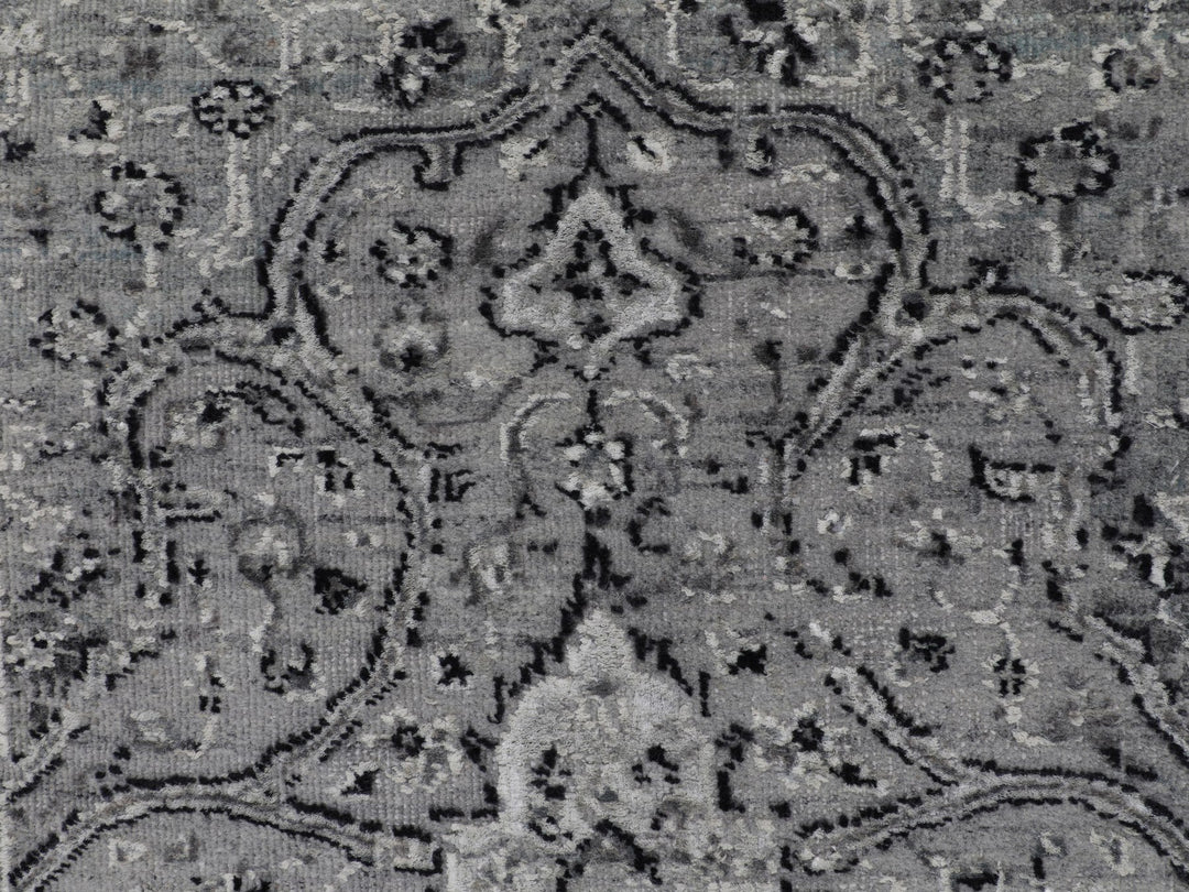 2'10" x 8'0" New Hand Knotted Grey Wool & Silk Runner Oriental Rug - MOA10258022