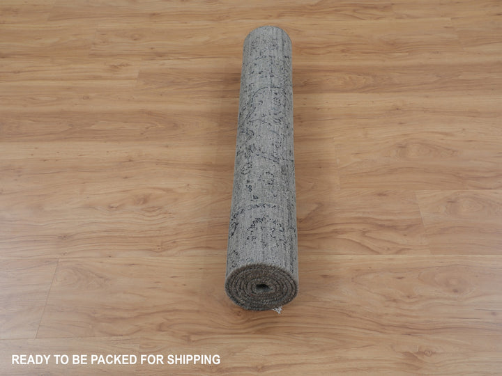 2'10" x 8'0" New Hand Knotted Grey Wool & Silk Runner Oriental Rug - MOA10258022