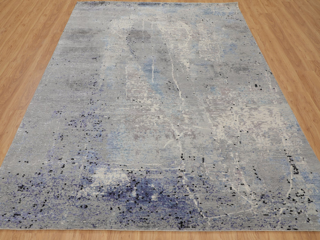7'9" x 10'3" New Hand Knotted Grey Wool Rectangle Oriental Rug - MOA10258026