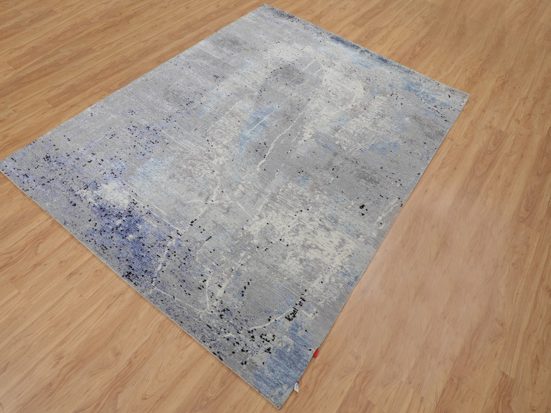 7'9" x 10'3" New Hand Knotted Grey Wool Rectangle Oriental Rug - MOA10258026