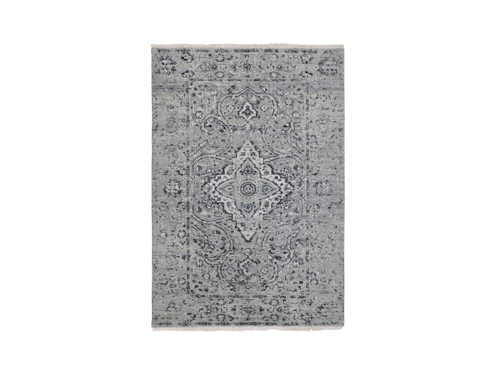 3'1" x 5'1" New Hand Knotted Grey Wool & Silk Rectangle Oriental Rug - MOA10258104