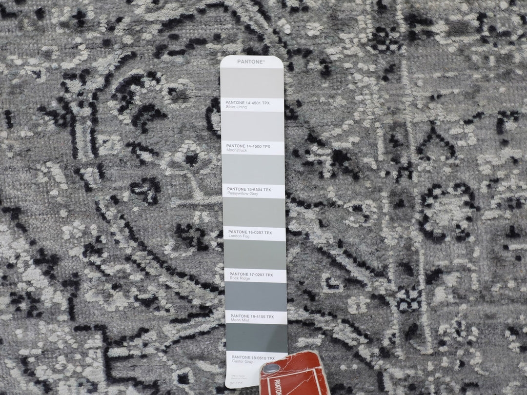 3'1" x 5'1" New Hand Knotted Grey Wool & Silk Rectangle Oriental Rug - MOA10258104