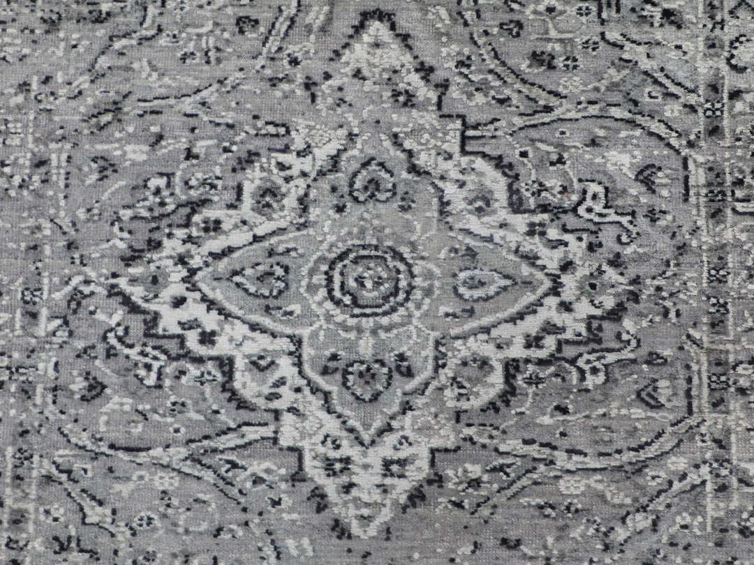 3'1" x 5'1" New Hand Knotted Grey Wool & Silk Rectangle Oriental Rug - MOA10258104