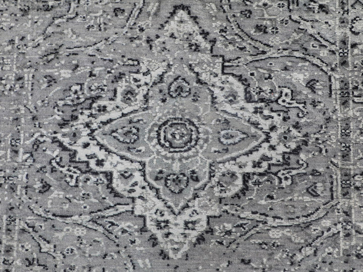 3'1" x 5'1" New Hand Knotted Grey Wool & Silk Rectangle Oriental Rug - MOA10258104