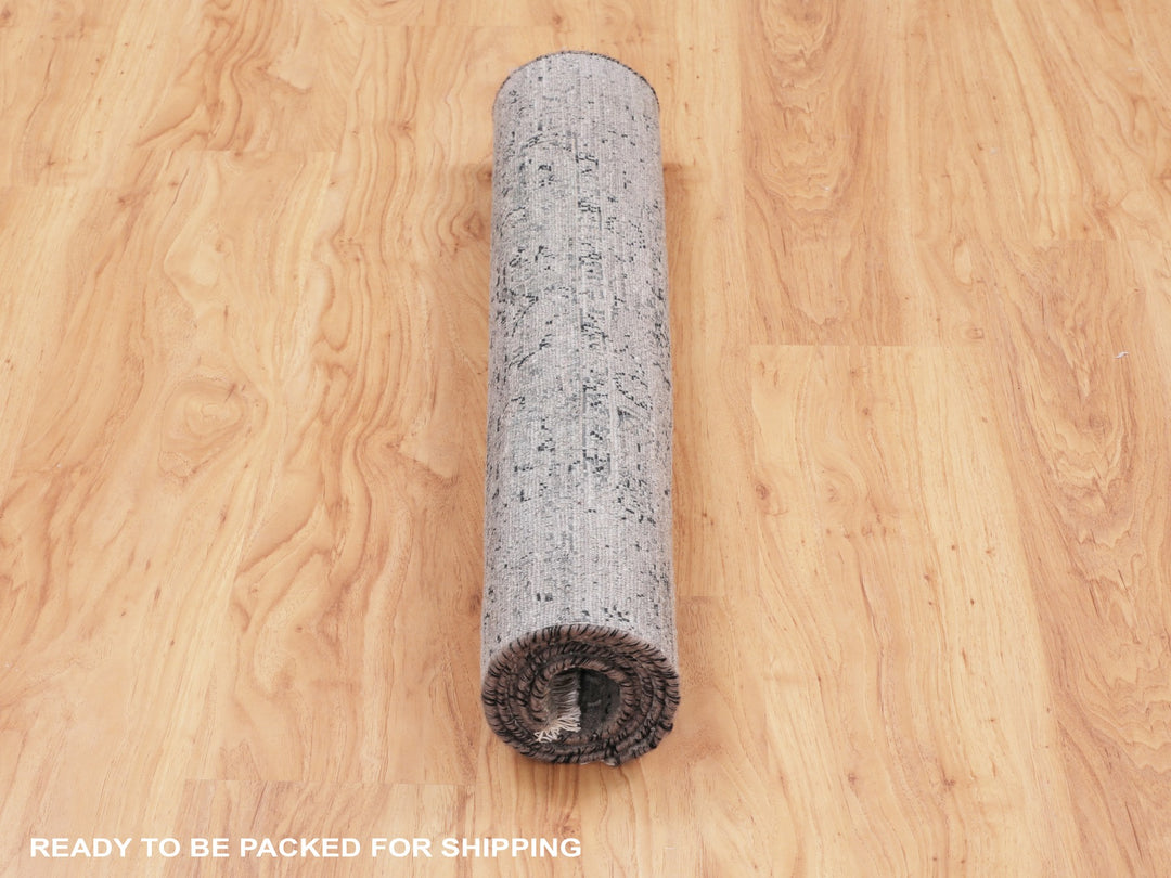 3'1" x 5'1" New Hand Knotted Grey Wool & Silk Rectangle Oriental Rug - MOA10258104