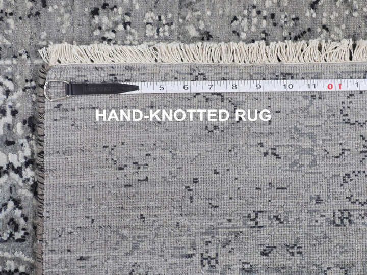 3'1" x 5'1" New Hand Knotted Grey Wool & Silk Rectangle Oriental Rug - MOA10258104