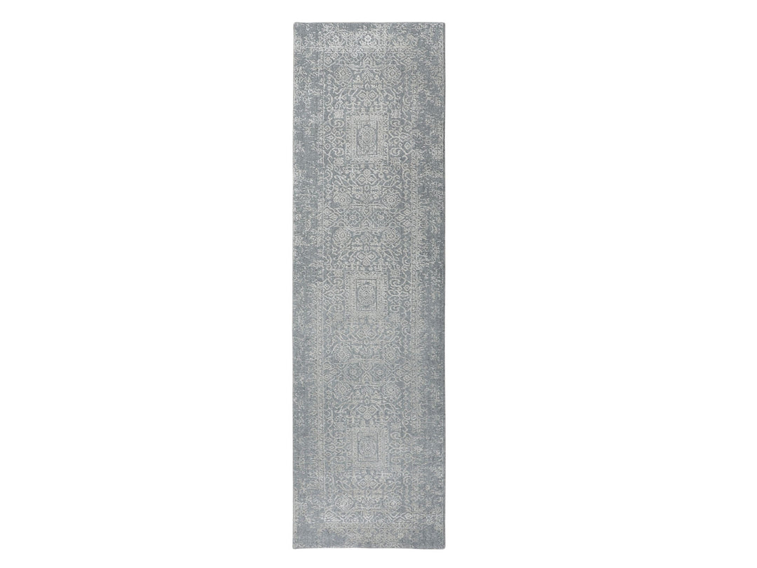 2'5" x 10'2" New Hand Loomed Grey Wool & Silk Runner Oriental Rug - MOA10258105
