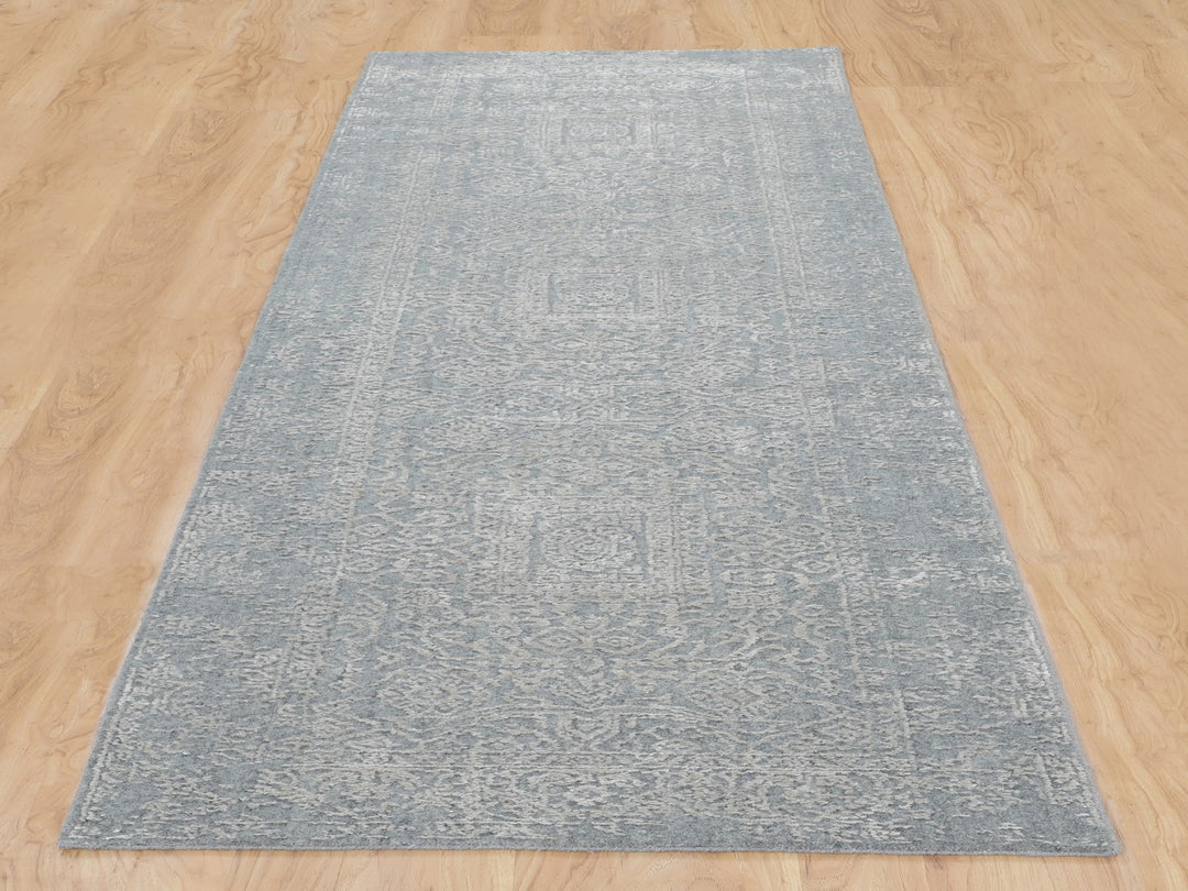 2'5" x 10'2" New Hand Loomed Grey Wool & Silk Runner Oriental Rug - MOA10258105