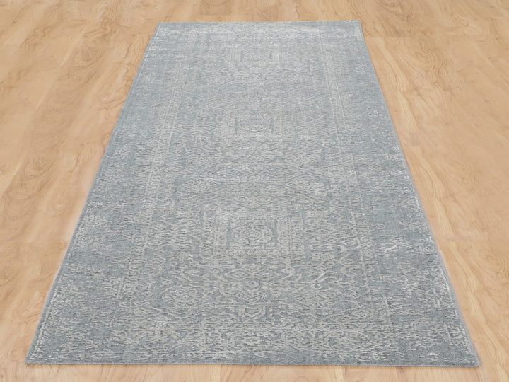 2'5" x 10'2" New Hand Loomed Grey Wool & Silk Runner Oriental Rug - MOA10258105