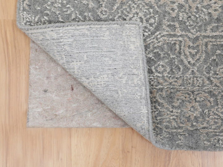 2'5" x 10'2" New Hand Loomed Grey Wool & Silk Runner Oriental Rug - MOA10258105