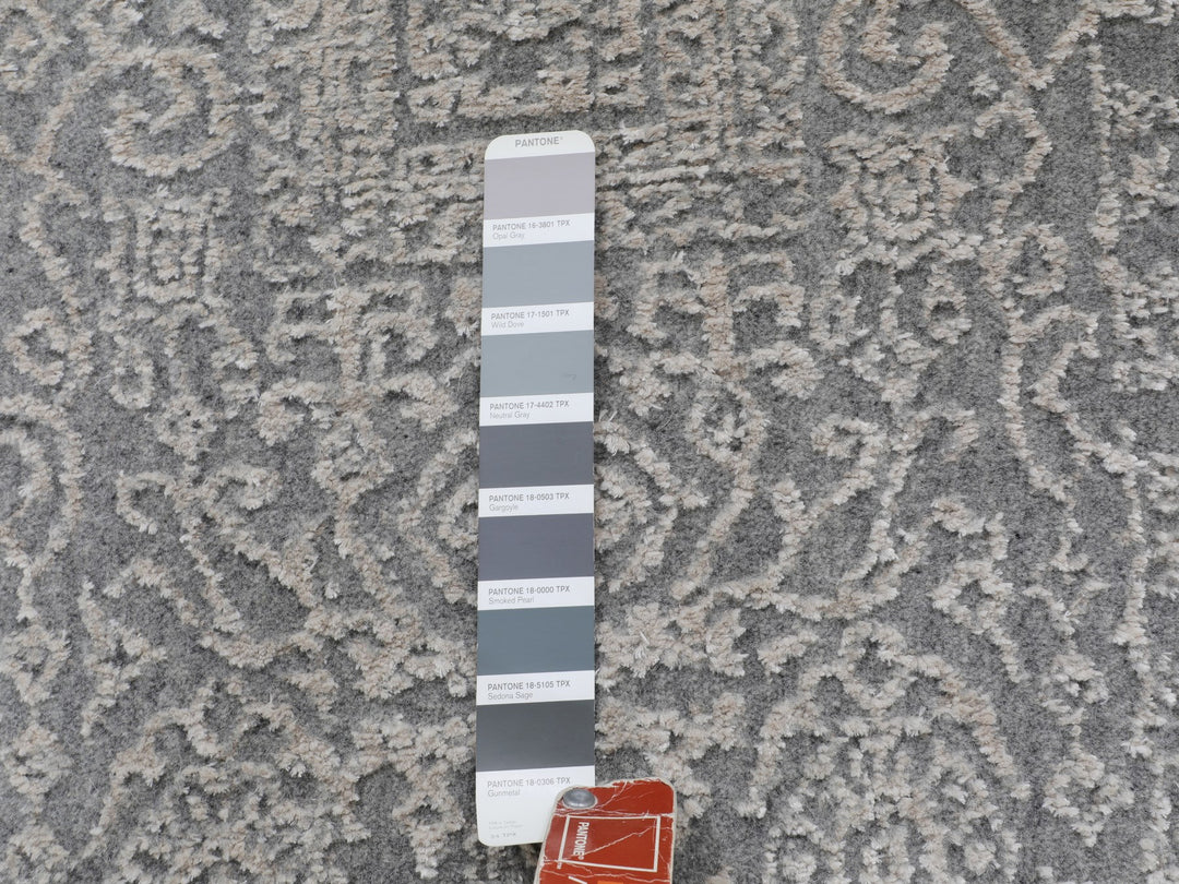 2'5" x 10'2" New Hand Loomed Grey Wool & Silk Runner Oriental Rug - MOA10258105