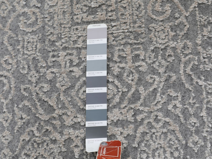 2'5" x 10'2" New Hand Loomed Grey Wool & Silk Runner Oriental Rug - MOA10258105