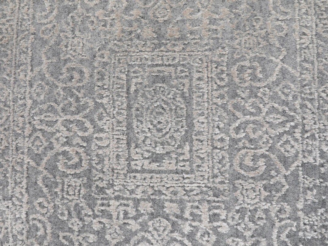 2'5" x 10'2" New Hand Loomed Grey Wool & Silk Runner Oriental Rug - MOA10258105