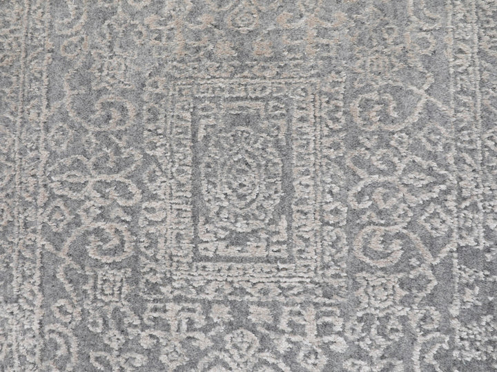 2'5" x 10'2" New Hand Loomed Grey Wool & Silk Runner Oriental Rug - MOA10258105