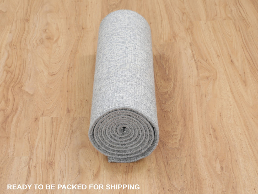 2'5" x 10'2" New Hand Loomed Grey Wool & Silk Runner Oriental Rug - MOA10258105