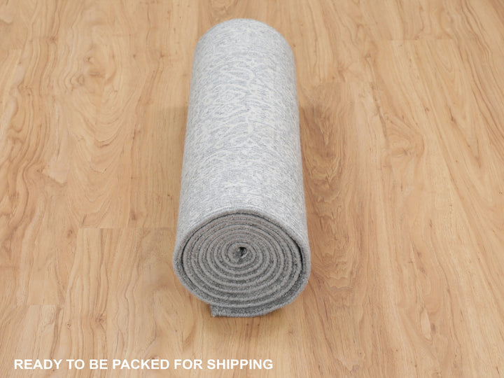 2'5" x 10'2" New Hand Loomed Grey Wool & Silk Runner Oriental Rug - MOA10258105