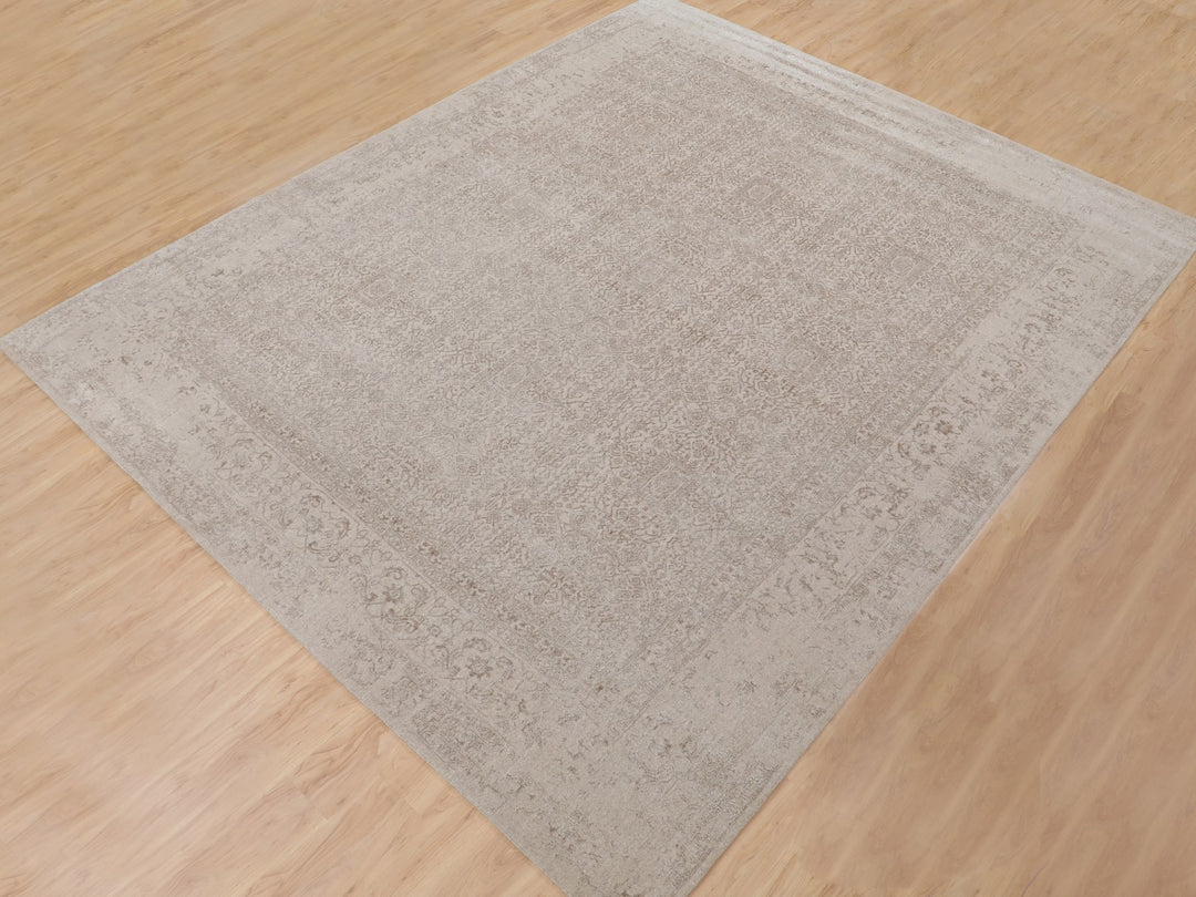 11'8" x 14'8" New Hand Loomed Beige Wool & Silk Rectangle Oriental Rug - MOA10258113