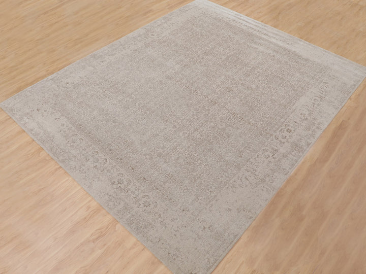 11'8" x 14'8" New Hand Loomed Beige Wool & Silk Rectangle Oriental Rug - MOA10258113