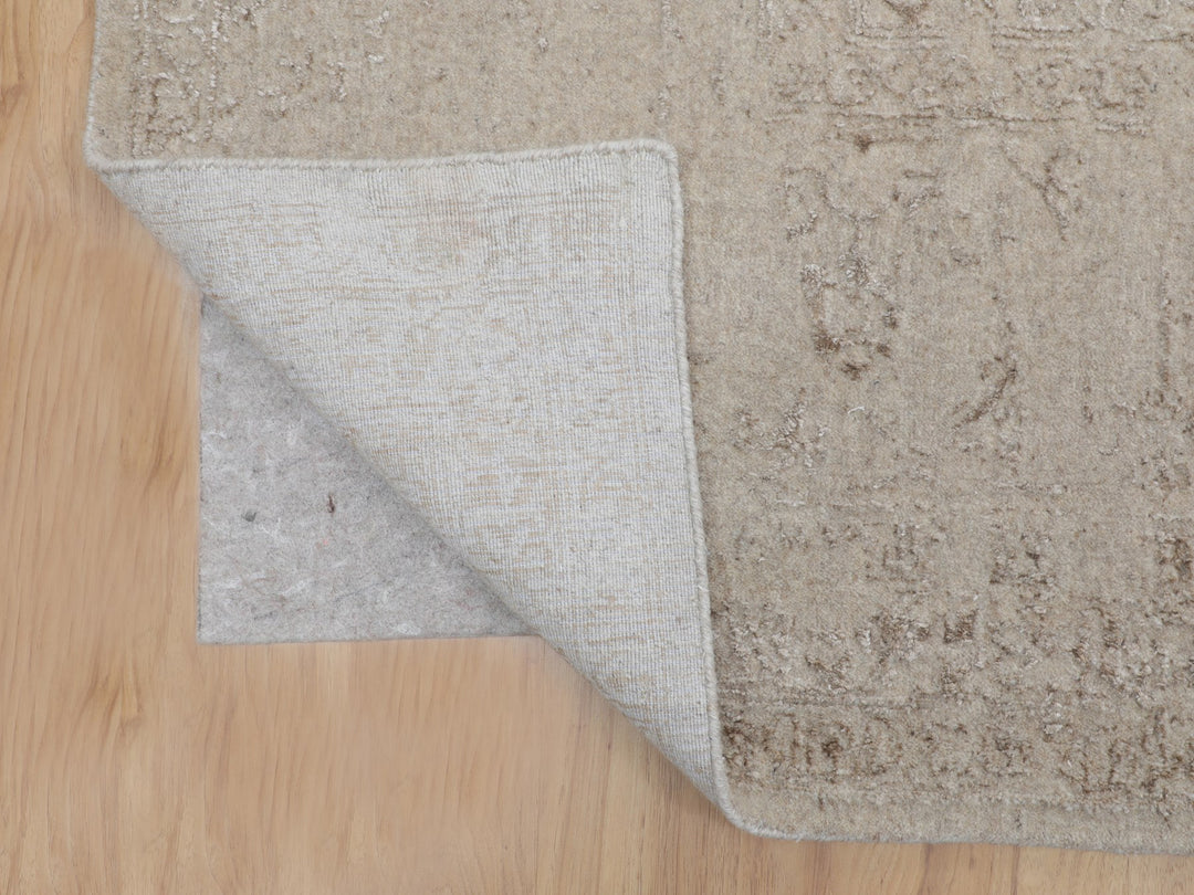 11'8" x 14'8" New Hand Loomed Beige Wool & Silk Rectangle Oriental Rug - MOA10258113