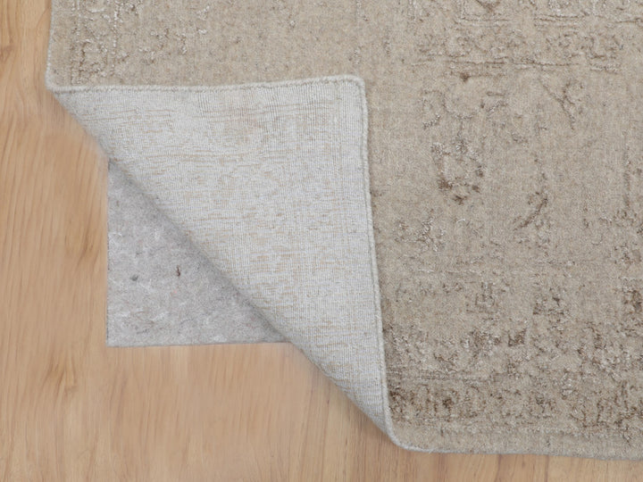 11'8" x 14'8" New Hand Loomed Beige Wool & Silk Rectangle Oriental Rug - MOA10258113