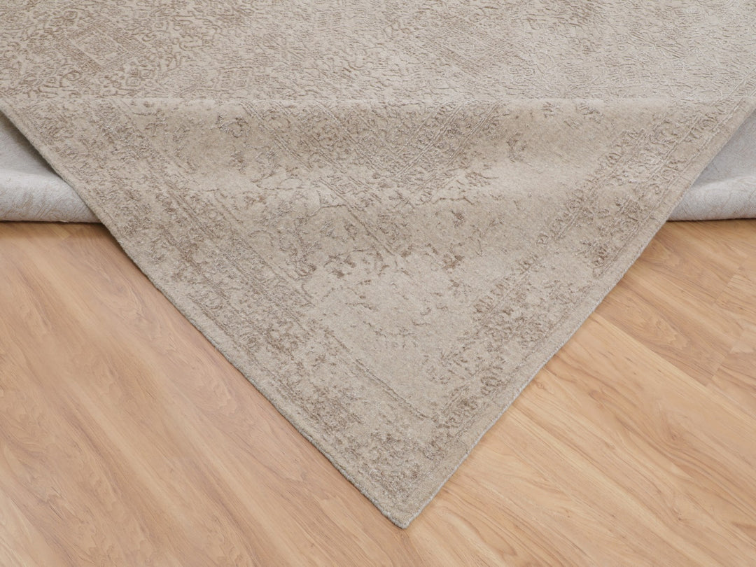 11'8" x 14'8" New Hand Loomed Beige Wool & Silk Rectangle Oriental Rug - MOA10258113