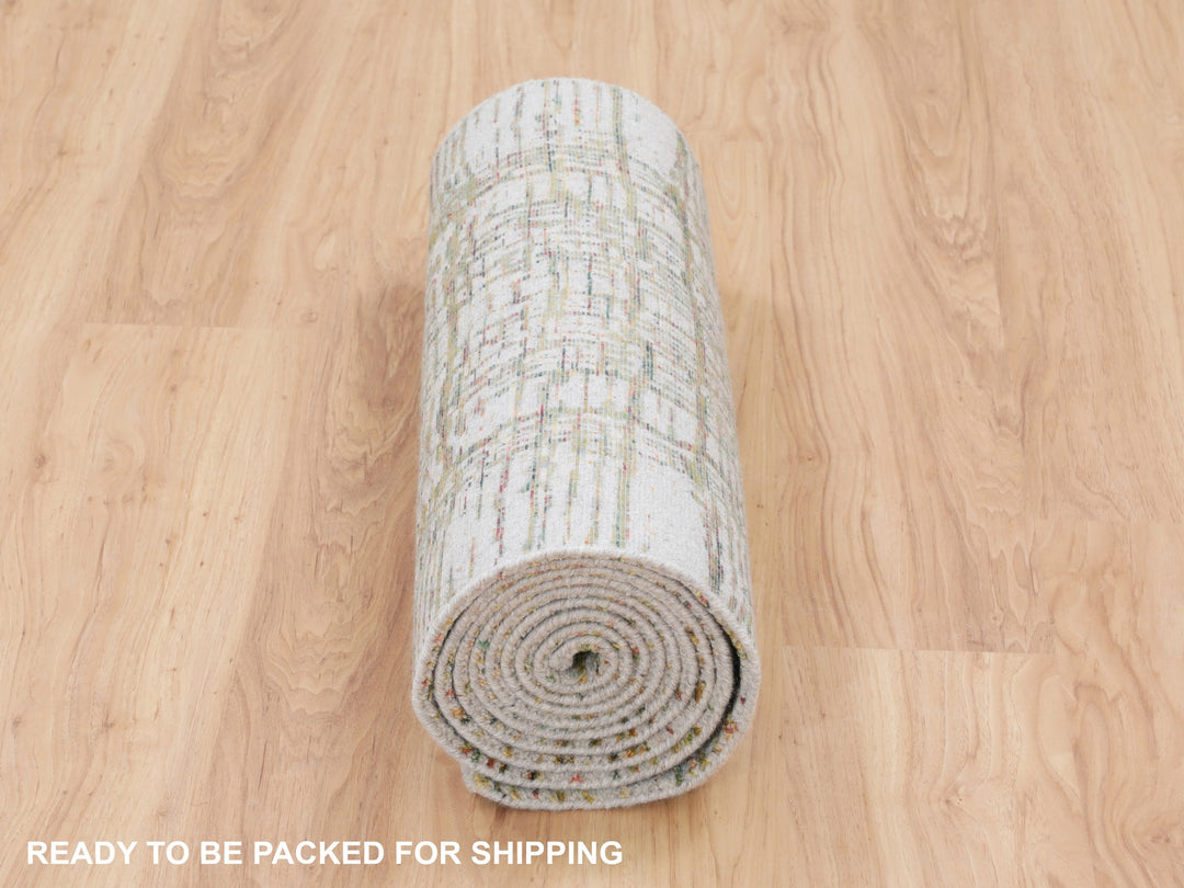 2'6" x 11'9" New Hand Loomed Grey Wool & Silk Runner Oriental Rug - MOA10258115