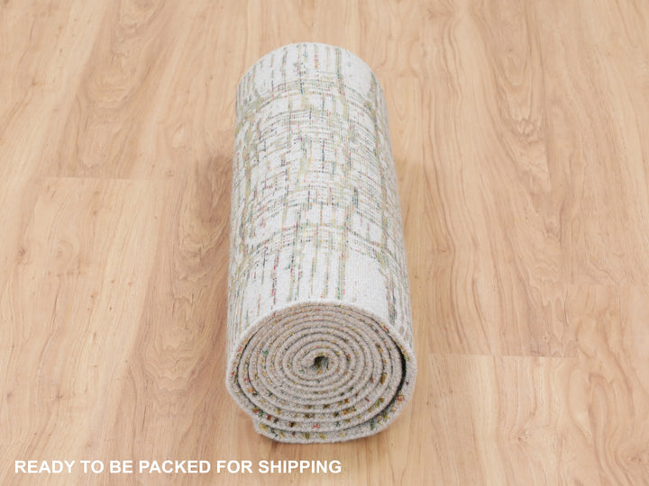 2'6" x 11'9" New Hand Loomed Grey Wool & Silk Runner Oriental Rug - MOA10258115