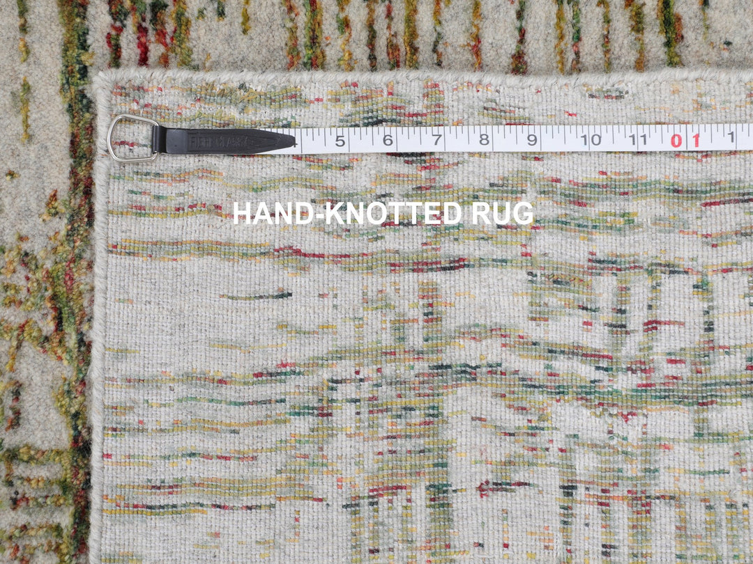 2'6" x 11'9" New Hand Loomed Grey Wool & Silk Runner Oriental Rug - MOA10258115