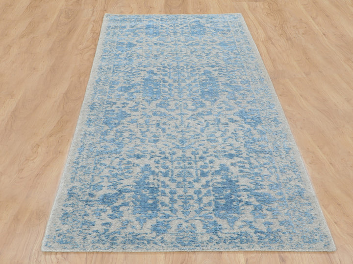 2'5" x 8'0" New Hand Loomed Blue Wool & Silk Runner Oriental Rug - MOA10258116