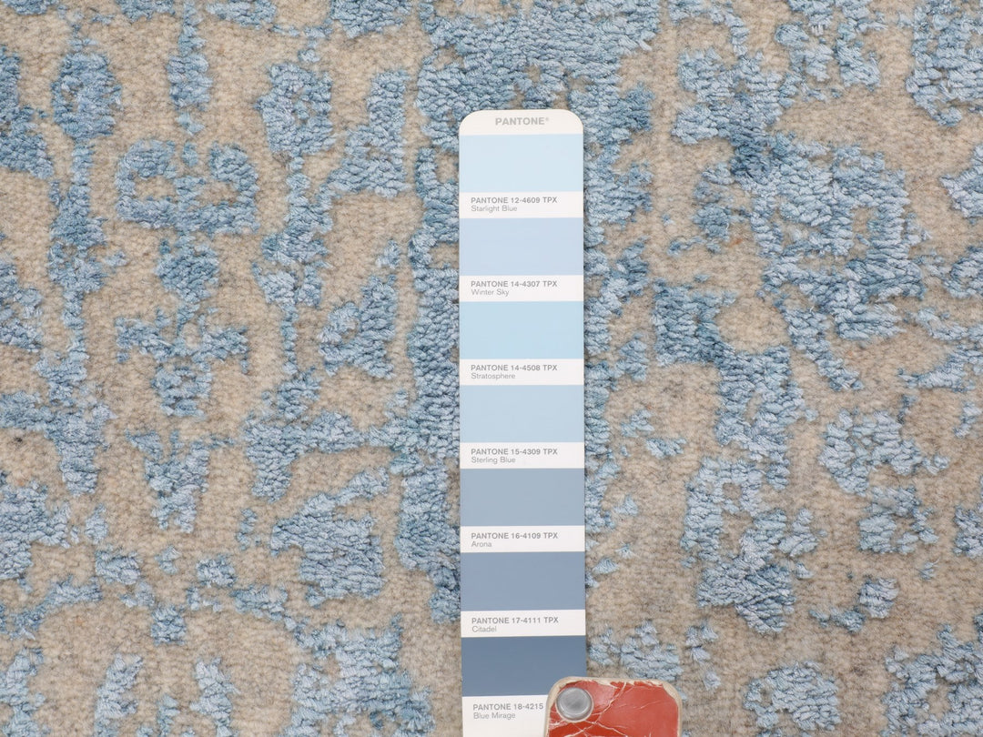 2'5" x 8'0" New Hand Loomed Blue Wool & Silk Runner Oriental Rug - MOA10258116