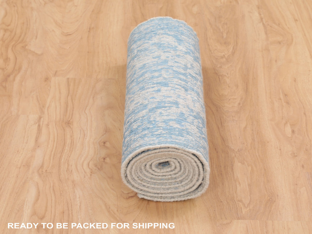 2'5" x 8'0" New Hand Loomed Blue Wool & Silk Runner Oriental Rug - MOA10258116