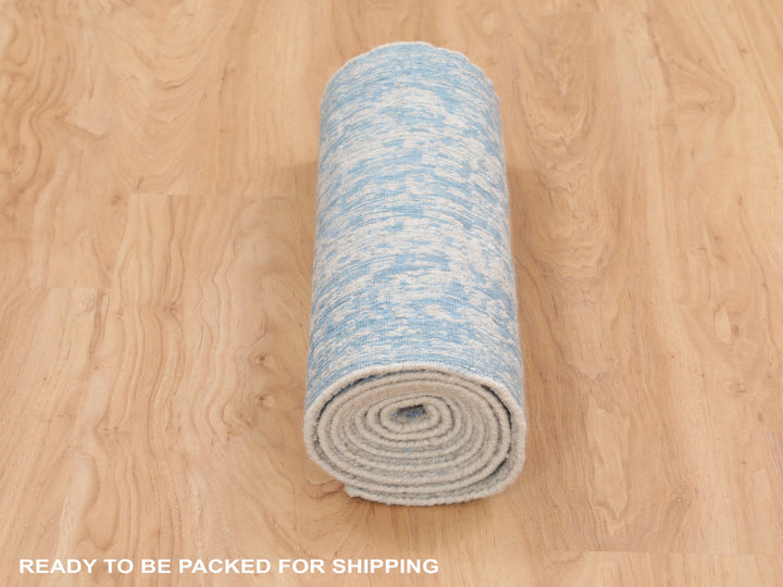 2'5" x 8'0" New Hand Loomed Blue Wool & Silk Runner Oriental Rug - MOA10258116