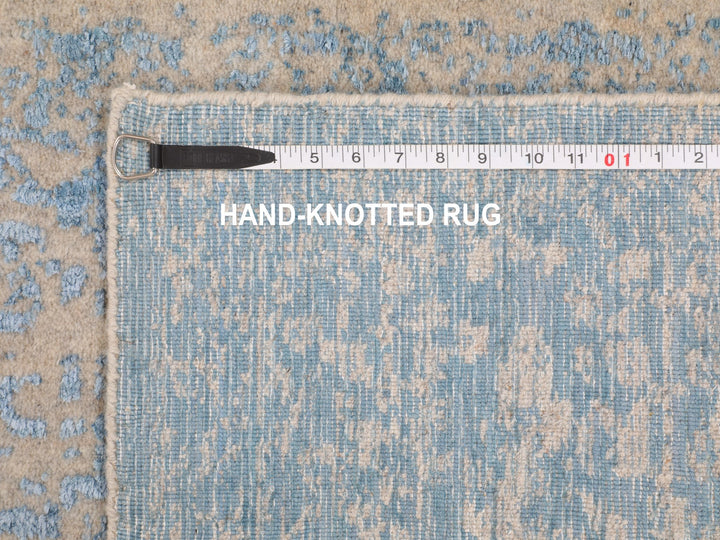 2'5" x 8'0" New Hand Loomed Blue Wool & Silk Runner Oriental Rug - MOA10258116