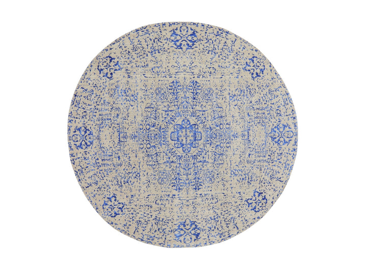 8'0" x 8'0" New Hand Loomed Blue Wool & Silk Round Oriental Rug - MOA10258118