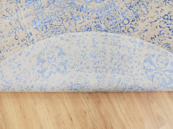 8'0" x 8'0" New Hand Loomed Blue Wool & Silk Round Oriental Rug - MOA10258118